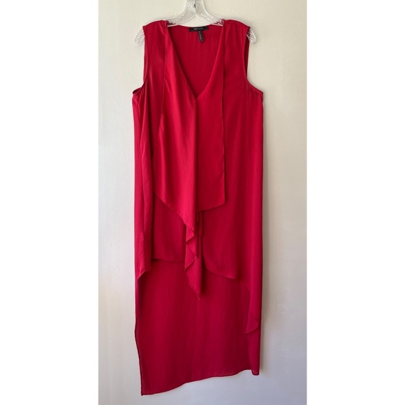 BCBGMaxAzria Red Tara Tiered Asymmetrical Midi Tank Dress V Neck Size M - Picture 3 of 8